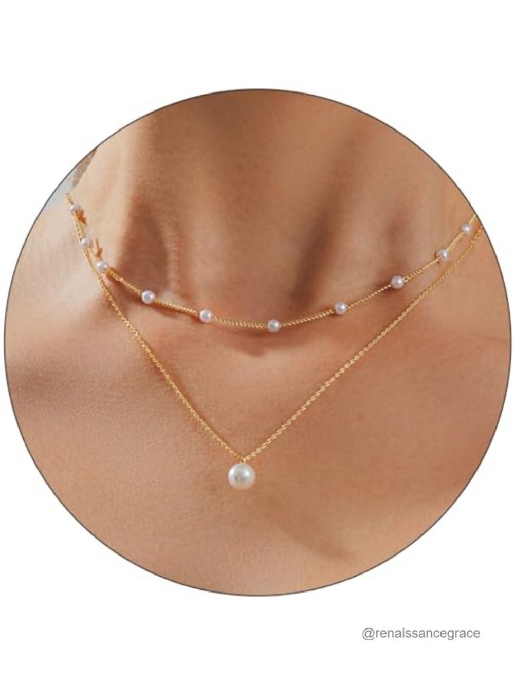 14K Gold Plated Pearl Pendant Choker Necklace Set for Women Handmade Delicate